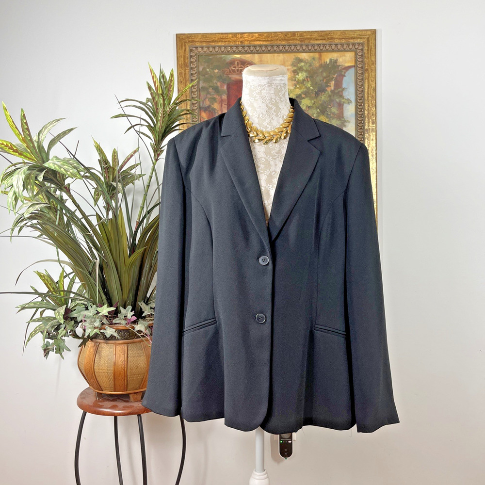 Evan Picone Black Blazer Jacket Women's Size 18 Career Office Classic 2 Button